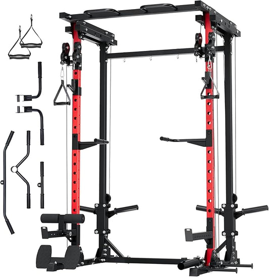 MAJOR FITNESS Drone3 Power Rack, 2500lbs Multi-Function Home Gym Squat Rack with Dual Pulley System, Pull-Up Bar & J-Hooks, Heavy-Duty Steel Frame for Maximum Stability & Strength Training