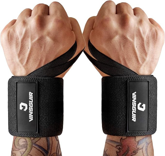 VINSGUIR 21'' Elastic Wrist Wraps for Weightlifting and Working Out(USPA Approved), Breathable Gym Wrist Sraps for Weightlifting with Thumb Loop and Left/Right Tabs, Wrist Brace for Wrist Support and Protection, Men and Women (Pair)