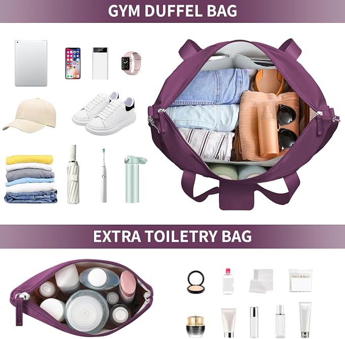 ETRONIK Gym Bag for Women, Personal Item Travel Bag with Shoes Compartment, Weekender Overnight Duffel Bag with Wet Pocket & USB Charging Port, Carry On Bag for Women, Travel, Gym, Weekend