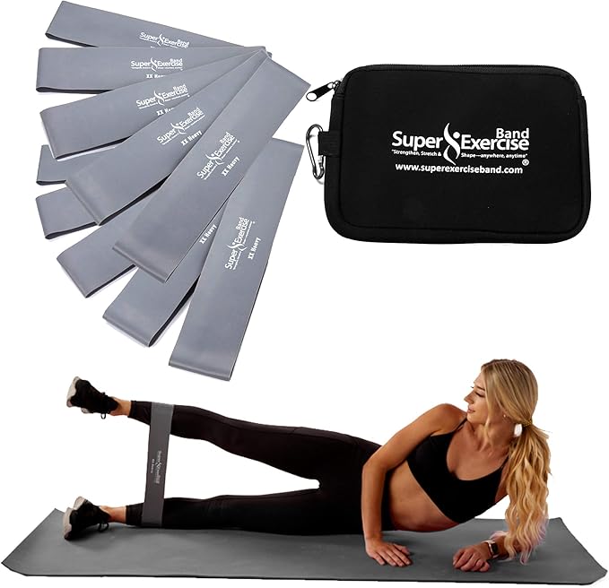 USA 14" x 3" Extra Long Latex Free Mini Loop Bands in 3, 5, 10 Pack Sets. 10 Strengths for Resistance Training, Stretching, Yoga, Toning. Plus an Exclusive iPhone App and E-Book.