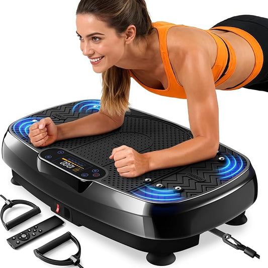 Vibration Plate Exercise Machine for Weight Loss and Lymphatic Drainage - 330lb Vibrating Platform for Home Gym Workout with Speaker, Full Body Shaker Fitness Equipment with 2 Bands for Women and Men