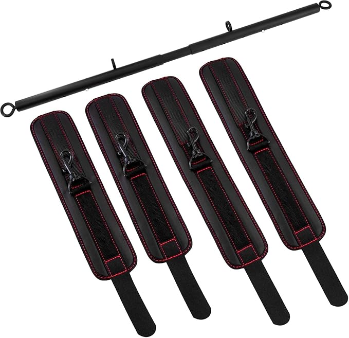 Heavy Duty Stainless Steel Expandable Spreader Bar with 4pcs PU Black--Pink Skull Pattern Detachable Adjustable Straps,Workout Bar for Home Indoor Gym Training Kit