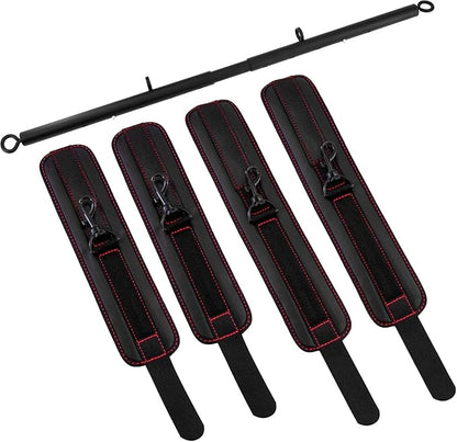 Heavy Duty Stainless Steel Expandable Spreader Bar with 4pcs PU Black--Pink Skull Pattern Detachable Adjustable Straps,Workout Bar for Home Indoor Gym Training Kit