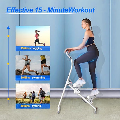 Stepper Machine Adjustable Handles, Compact Stepper Exercise Machine with LCD Display for Home Cardio Workout
