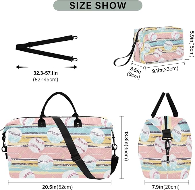 senya Weekender Bags Travel Duffel Gym Bag Stripes Baseball Carry on Overnight Tote Bag with Toiletry Bag for Airplane Travel Trip Gym Yoga