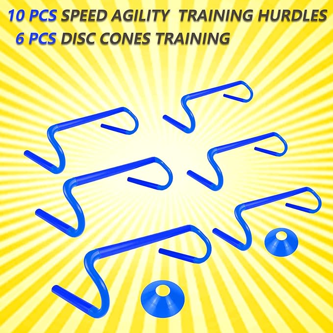 10 Pcs 6" Speed Agility Training Hurdles with 6 Marker Cone Durable Training Hurdle Agility Plyometric All Purpose Speed Hurdle Equipment for Athletes Soccer Basketball Football Practice