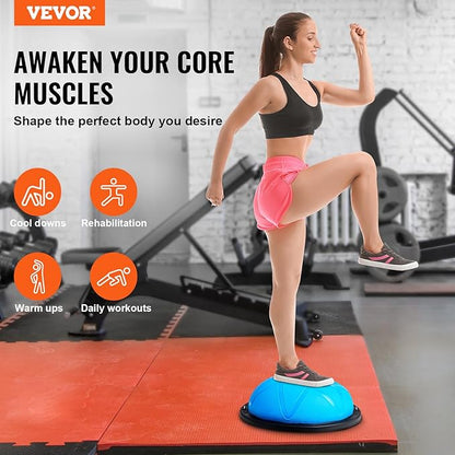 VEVOR Half Exercise Ball Trainer, 23/26 inch Balance Ball Trainer, 1500lbs Capacity Stability Ball, Yoga Ball with Resistance Bands & Foot Pump, Strength Fitness Ball for Home Gym Full Body Workout