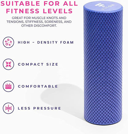 FitOn Recovery Fitness Foam Roller - High Density Travel Exercise Roller for Muscle Recovery, Massage and Deep Tissue Relief - Compact and Portable for Exercise, Travel, and Fitness - 12"x4", Purple