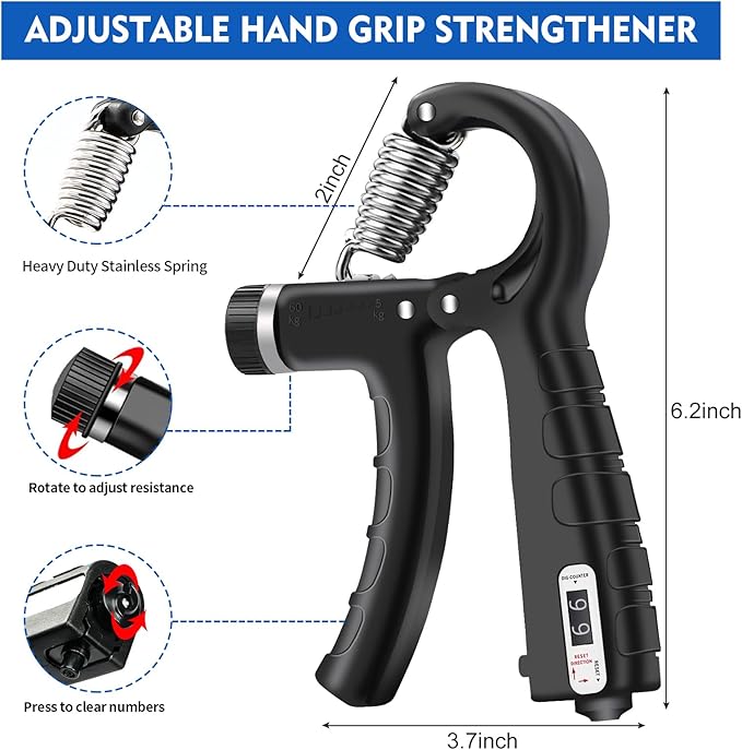 Hand Grip Strengthener Kit (7 Pack), Adjustable Grip Strength Trainer, Forearm Workout Trainer, Finger & Hand Strength Exerciser for Muscle Building & Grip Strength Recovery