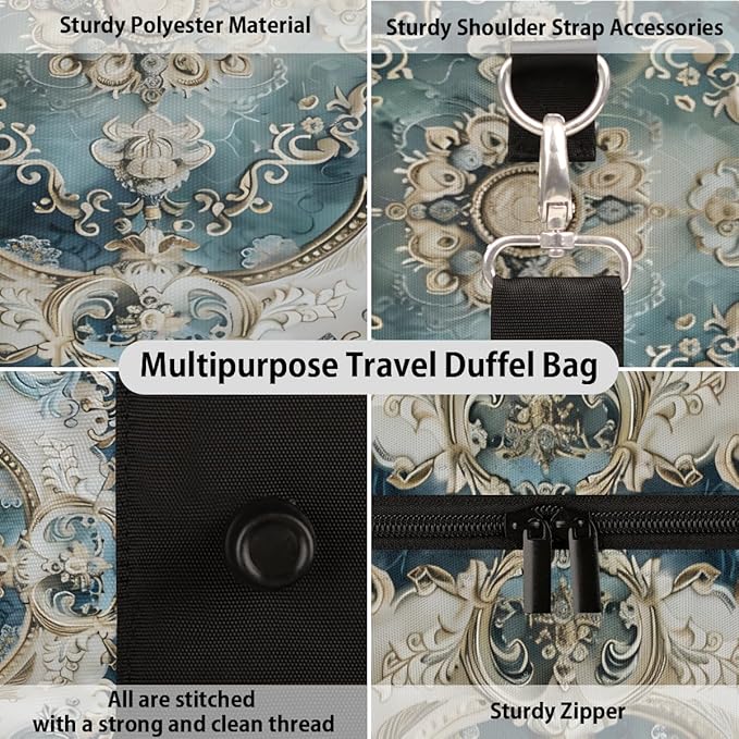 Travel Duffel Bag Flowers Patterns Carpet Sport Tote Gym Bag Waterproof Foldable Carryon Weekend Overnight Training Handbag Sports Duffle Bags for Women Men Boys Girls