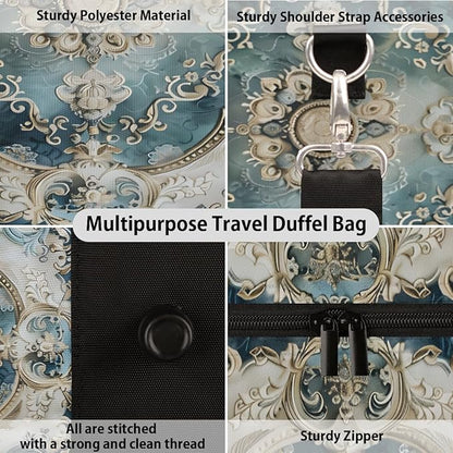 Travel Duffel Bag Flowers Patterns Carpet Sport Tote Gym Bag Waterproof Foldable Carryon Weekend Overnight Training Handbag Sports Duffle Bags for Women Men Boys Girls