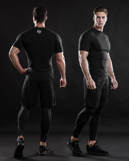 DRSKIN 3, 2 or 1 Pack Men's Compression Shirt Short Sleeve Top Baselayer Sports T-Shirt Athletic Running Active Workout