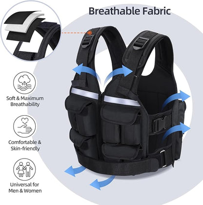 Sportneer Adjustable Weighted Vest Weights: 2-18 lbs/2-40 lbs Washable Weight Vest for Walking 16 In 1 Fast Adjust Rucking Vest for Women and Men Home Gym Running Jogging Strength Training Vests