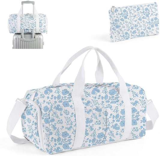 2PCS Gym bag for women, Duffle Bag with Wet Pocket & Shoe Compartment and item bag, Duffle Bag for Travel, Sports, Fitness & Workout