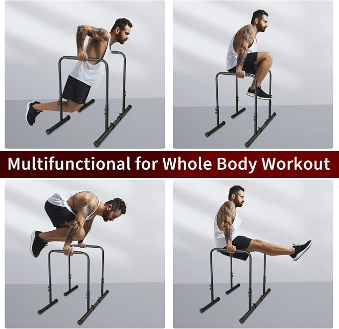 Dip Station Functional Heavy Duty Dip Stands Fitness Workout Dip bar Station Stabilizer Parallette Push Up Stand, Adjustable Dip Bar Station for Home Gym, Calisthenics & Upper Body Workout Equipment