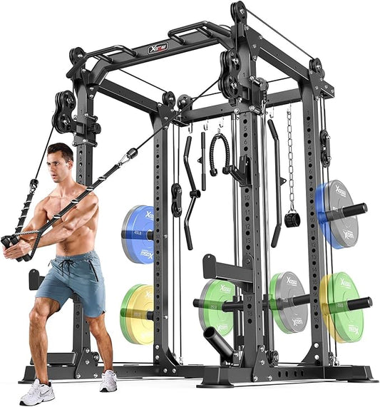 Power Rack Power Cage Multi-Function Squat Rack with Cable Crossover System Selectable More Training Attachment Power Rack for Garage & Home Gym