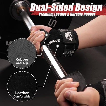 MANUEKLEAR Gym Straps Weight Lifting, Double Leather Lifting Straps for Men Deadlift with Cushion Wrist Loop, Gym Lifting Wrist Wraps for Weightlifting