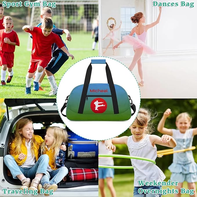 Personalized Martial Art Bag Duffel Bag for Boys Girls, Custom Taekwondo Karate Bag for Travel Weekender Practice Gradient Blue