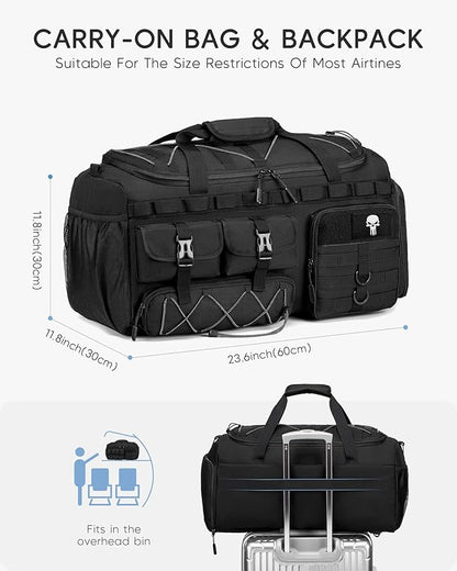3 in 1 Large Tactical Gym Bag for Men Woman 54L Travel Duffle Bag with Shoe Compartment Backpack Range Bag for Equipment Football Weekender Overnight Workout