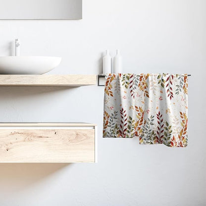 Fall Colorful Leaves Kitchen Tea Dish Towels 2 Pack Watercolor Eucalyptus Leaf Soft Absorbent Small Bath Towel Autumn Botanical Decorative Hand Towel Washcloths for Home Gym Hotel Bathroom