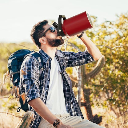 WATERSY Half Gallon Water Bottle Insulated(Cold for 48 Hrs),BPA Free&Leak Proof,64oz Stainless Steel Water Jug/Flask,Big thermo,Large Water Bottle with Handle for Gym,Hiking,Camping,Red