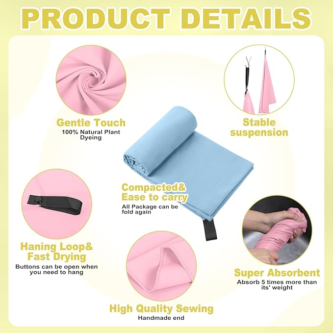 Tudomro 5 Pcs Microfiber Gym Towels Quick Dry Camping Towel for Women Men Gym Sweat Sports Towel for Yoga Tennis Running Swimming Exercise Working Out(Multicolor,Multi Size)