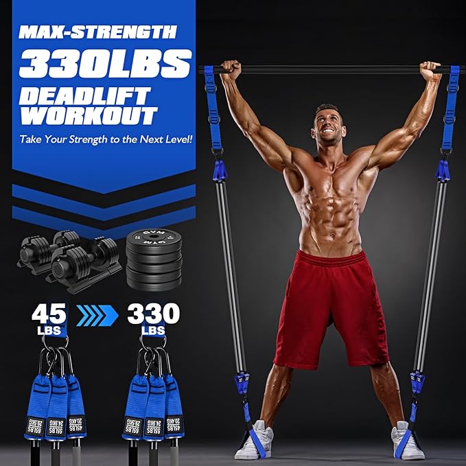 Pilates Equipment, Heavy Duty Pilates Bar Kit with Resistance Bands, Portable Gym Adjustable Exercise Bands, Home Squat Training, Arm, Abs, Waist, Chest Strength Workout Equipment for Men