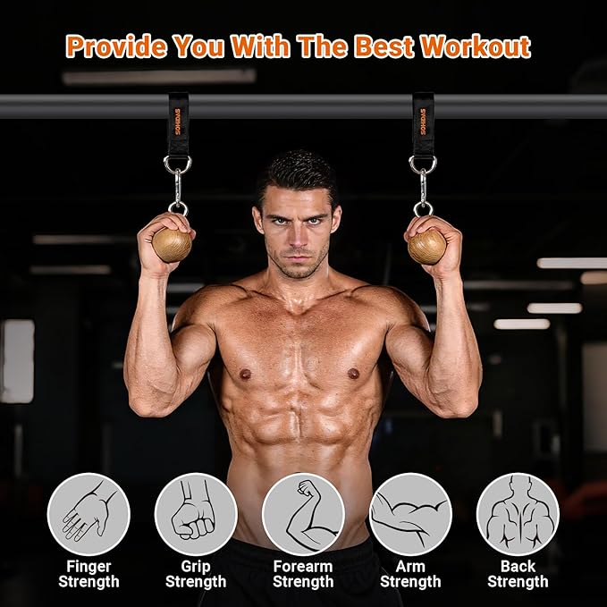 Wooden Pull Up Balls Grips Hand Grips Strength Trainer Exerciser for Chin Up Bar, Kettlebell, Barbell Home Gym Workout Equipment Rock Climbing Grips for Strength Training Max Load 500lbs
