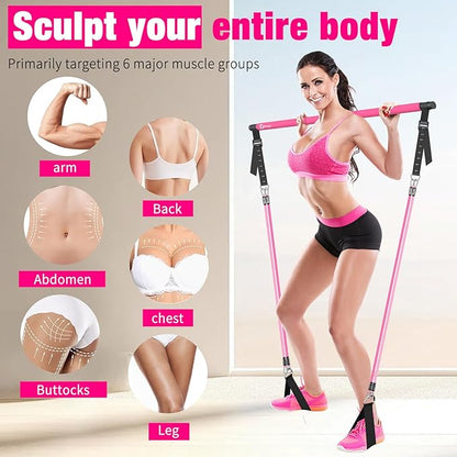 Pilates Bar Kit with Resistance Bands,Pilates Bar with Stackable Bands Workout Equipment for Legs,Hip,Waist and Arm,Exercise Fitness Equipment for Women & Men Home Gym Yoga Pilates