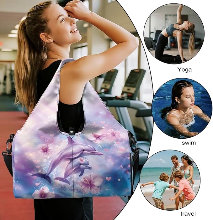 Gym Bag with Yoga Mat Holder Large Tote Bag With Multi Pockets for Women Men Dry Wet Separated Pocket Carryall Yoga Tote Bag for Pilates Travel Workout Office