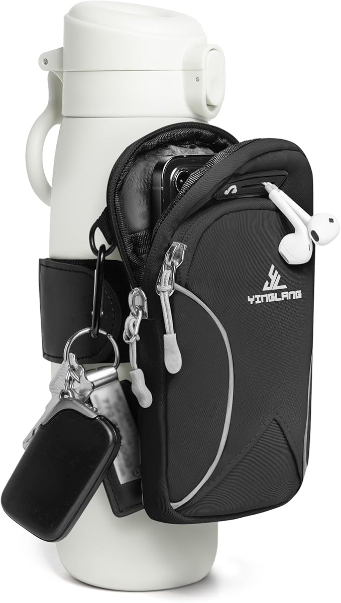 Gym Water with Phone Holder & Wallet, Water Bottle Caddy Versatile Sleeve Bag for Running Sports & Daily Use