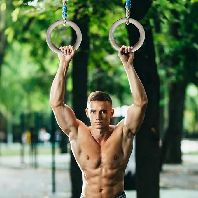Gym Rings - Grips for Gymnastics | Strength Training Rings | for Home Gym Fitness Exercise Playground Indoor Outdoor