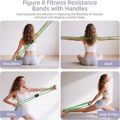 Figure 8 Resistance Bands with Handles for Women Men, Exercise Bands for Back, 8 Shaped Resistance Bands for Arms, Shoulder, Leg Stretching, Physical Therapy, Yoga, Pilates, Home Gym Workout Equipment
