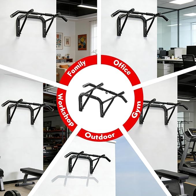 Pull up bar wall mounted Heavy Duty Steel Chin Up Bar for Home Gym Doorway Wall Installation Multi-Function Upper Body Workout Bar for Pull-Ups Chins Ups Push-Ups Strength Training Fitness Equipment for Men Women