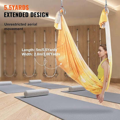 VEVOR Aerial Silk & Yoga Swing, Aerial Yoga Hammock Kit with 100gsm Nylon Fabric, Full Rigging Hardware & Easy Set-up Guide, Antigravity Flying for All Levels Fitness Bodybuilding