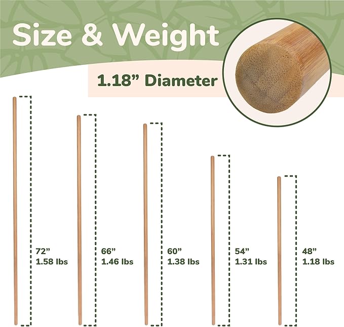 BambooMN Sturdy Bamboo Stick for Fitness, Yoga, Physical Rehabilitation. 1",1.1",1.18" & 1.375" Diameters. Available in Bulk Quantities