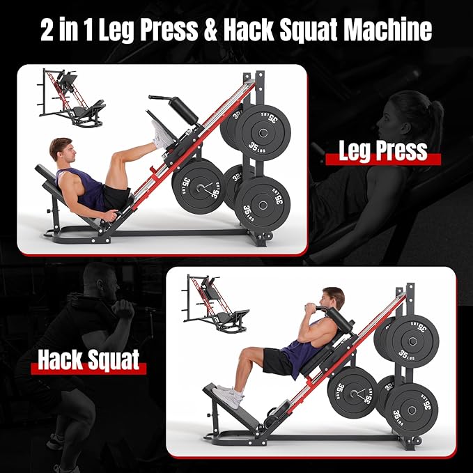 Dripex Leg Press Machine, Leg Press Machines for Home Gym, Professional Leg Press Hack Squat Machine Combo with 4 Weight Plate Storage Holders for Full Lower Body Workout - Weight Plates Not Included