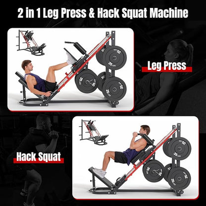 Dripex Leg Press Machine, Leg Press Machines for Home Gym, Professional Leg Press Hack Squat Machine Combo with 4 Weight Plate Storage Holders for Full Lower Body Workout - Weight Plates Not Included