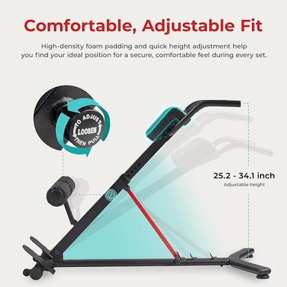 Sunny Health & Fitness Foldable Hyperextension Roman Chair w/Back Extension, Home Gym Sit Up Bench for Glute & Ab Workouts, Optional Adjustment Incline & Multi-Function Heavy-Duty Exercise Equipment
