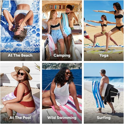 Dock & Bay Beach Towel - Quick Dry, Sand Free - Compact, Lightweight - 100% Recycled - Includes Bag - Grecian Shores - Extra Large (200x90cm, 78x35)