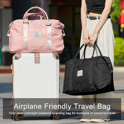 Weekender Duffel Bags for Women Men, Travel Totes Bag for Airplane, Cute Sports Gym Dance Overnight Luggage Bag with Wet Pocket, Carry On Hospital Bag for Labor and Delivery (Large Black)