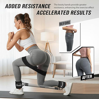 WOQQW Resistance Bands Set - Ankle Resistance Bands with Cuffs for Legs & Glute Workout, Fabric Booty Bands for Women, Home Gym Exercise Equipment for Hip, Pilates, Fitness, Yoga, Physical Therapy