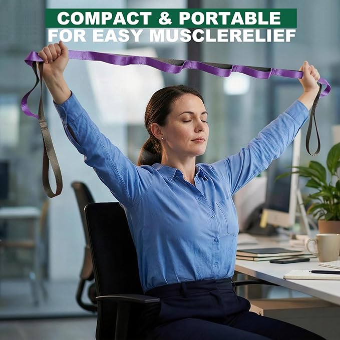 Stretching Strap with 10 Loops – Non-Elastic Yoga Strap for Physical Therapy, Knee Replacement Recovery & Plantar Fasciitis – Leg Stretcher Band for Flexibility & Hamstring Rehab