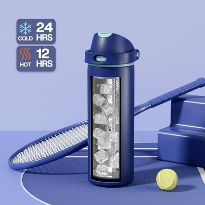 POWCAN 24 oz Insulated Stainless Steel Water Bottle: 2-in-1 Push-Button Spout & Quick-Flip Straw, Leakproof, Cold 24 Hrs, Fits Car Cup Holder, Sports Bottle for Travel, Gym, School Gift (Wit & Wings)