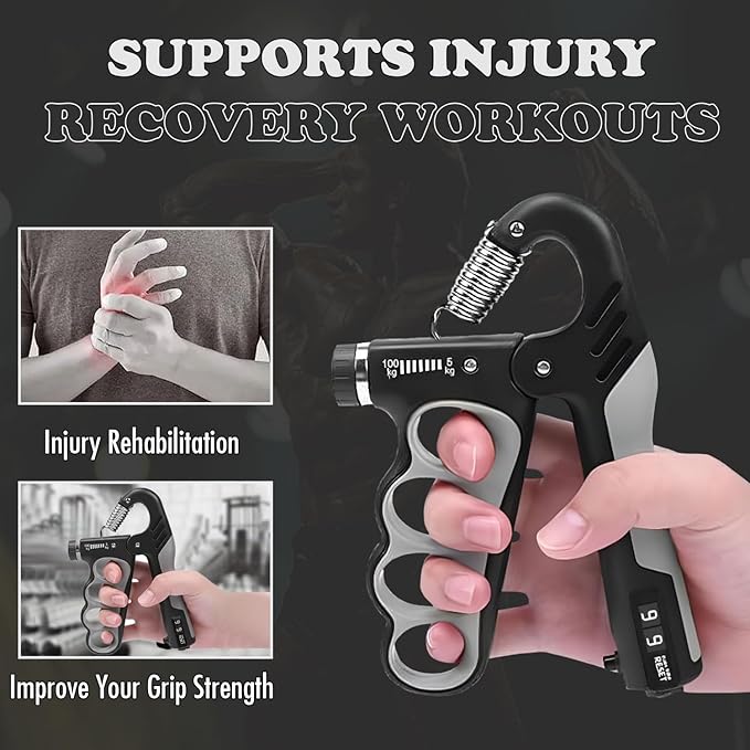 Adjustable Grip Strength Trainer Hand Gripper for Grip Strength, Forearm & Wrist Strengthener, Hand Exerciser for Strength Training & Therapy 11-220Lbs(5-100KG) | Gray
