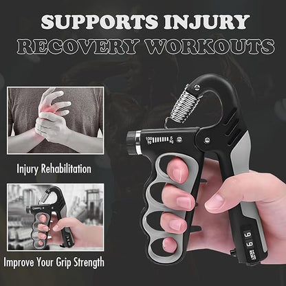 Adjustable Grip Strength Trainer Hand Gripper for Grip Strength, Forearm & Wrist Strengthener, Hand Exerciser for Strength Training & Therapy 11-220Lbs(5-100KG) | Gray