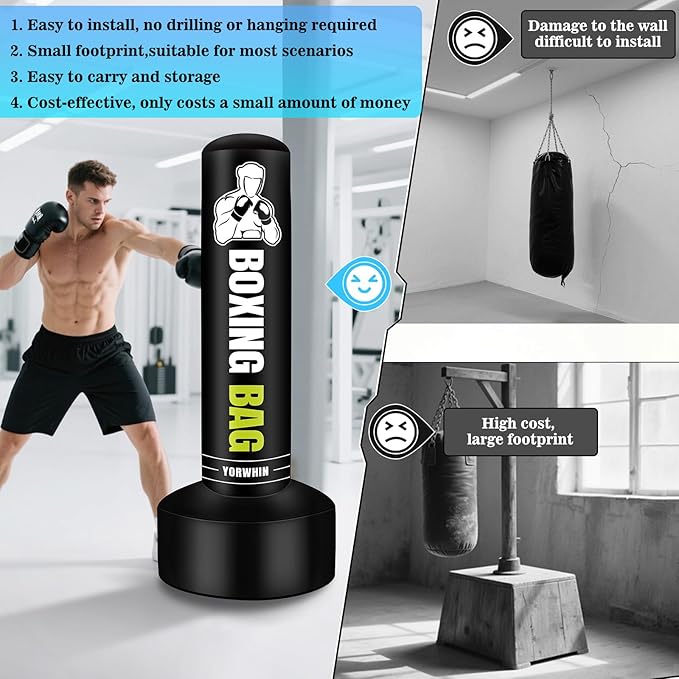 Heavy Freestanding Punching Bag for Adults, 70'' Standing Punching Bag Heavy Bag with Boxing Gloves, Women Men Boxing Training Equipment Kickboxing Bags for Beginners Training MMA Fitness Home Gym