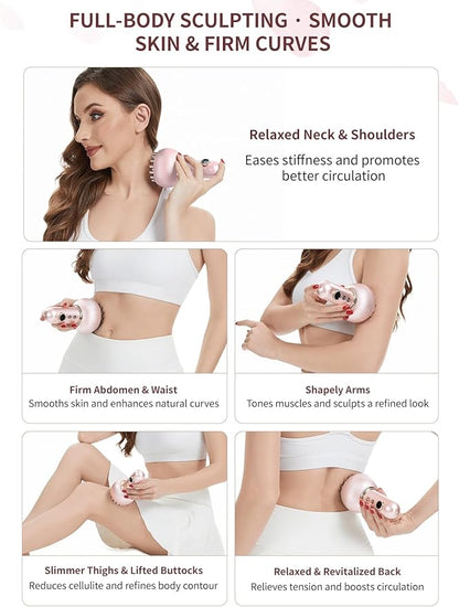 Lymphatic Drainage Massager & Anti Cellulite Massage Tool, Helps Reduce Stretch Marks & Cellulite, for Legs, Arms & Belly, Body Sculpting Machine with Microcurrent, Light, Heat & Vibration (Pink)