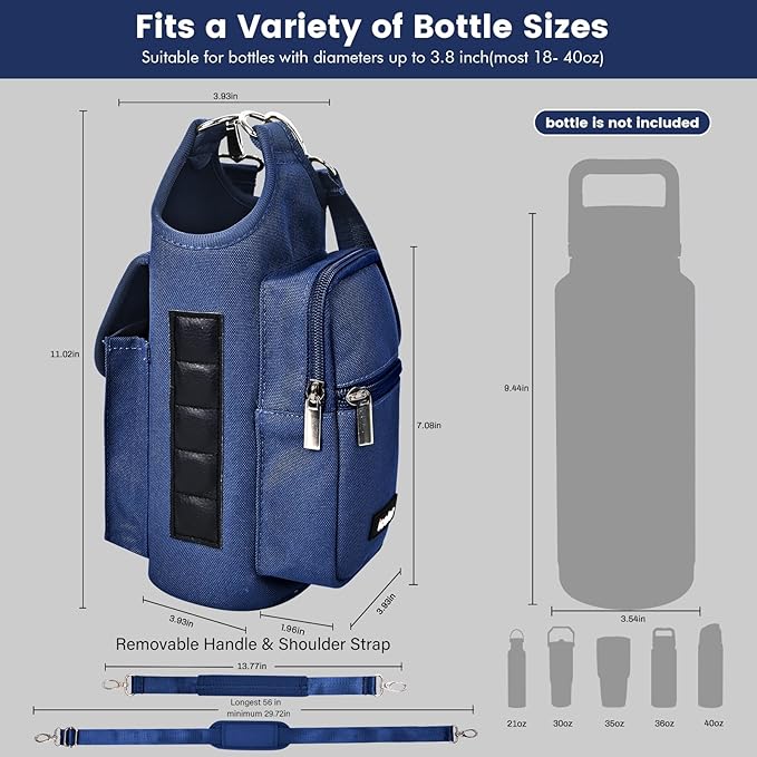 icolor Magnetic Gym Bag Water Bottle Carrier Holder with Phone Pockets & Shoulder Strap,Gym Magnetic Bag 5 Built-in Magnets Gym Accessories Organizer Sling Bottle Bag Pouch Sleeve