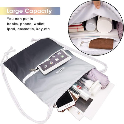 WANDF Drawstring Backpack String Bag Sackpack Cinch Water Resistant Nylon for Gym Shopping Sport Yoga (Grey)